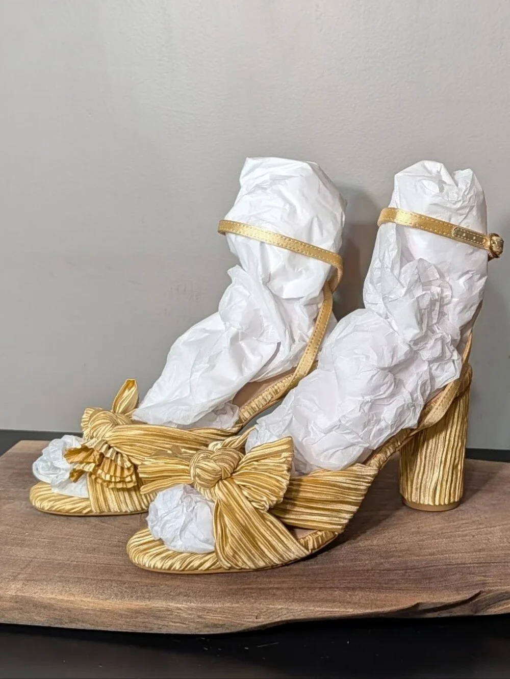Gold Yellow Pleated Knot-Accent High Heel Sandals - Women